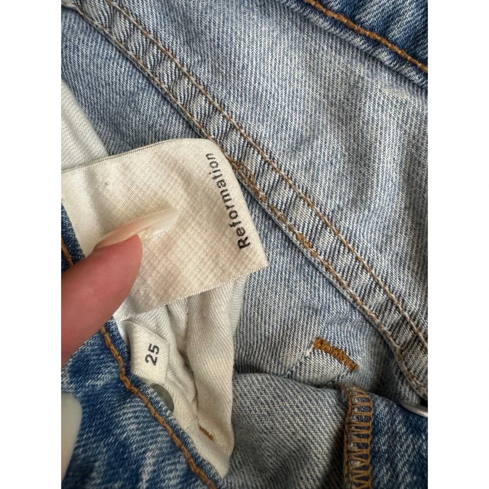 Reformation Women's Blue Dixie High Rise Distressed Denim Shorts Size 25